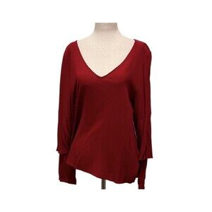 Kensie Womens LARGE Red Chiffon Bell Sleeve Blouse Top Pullover Button Cuff NWT